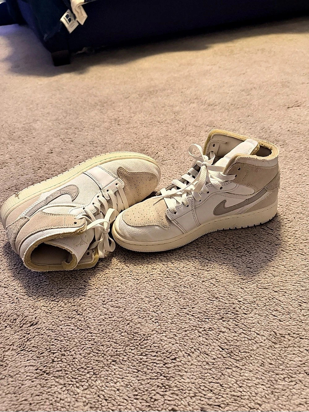 Nike Air Jordan 1 Mid White Tan Gray Sneakers US 6.5Y